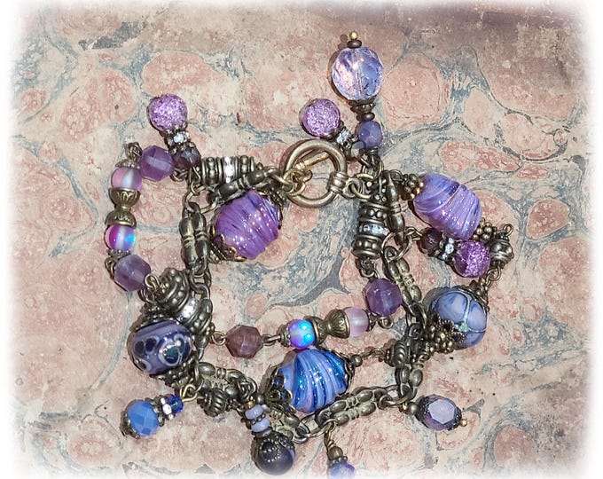 MONTAGE BOHÈME Keepsake Artwear - Handmade Assemblage Triple-Strand Bracelet, Exquisite Gypsy-Style Jewelry - No.2