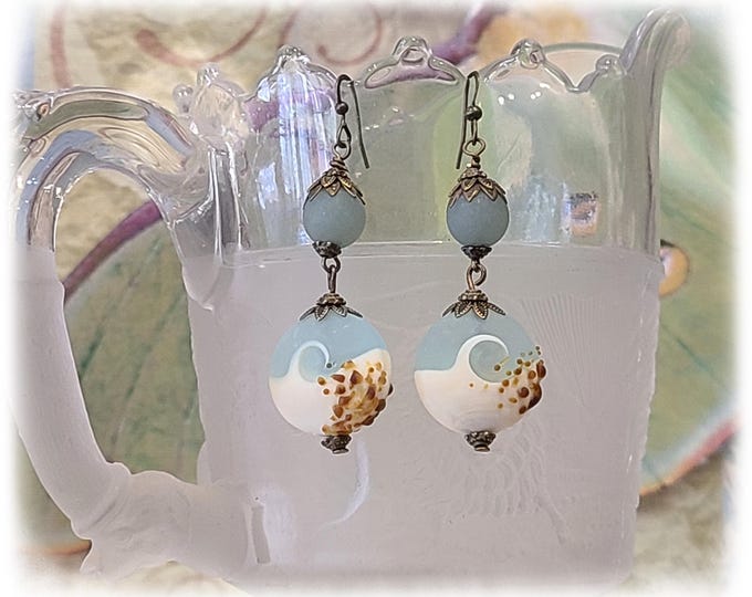 BEACHGLASS LAMPWORK Beaded Earrings - "Hermosa Beach Collection/Surf Jewelry", Boho Hippie Ear Art, Artisan-Made Glass Beads - "Wave 1"