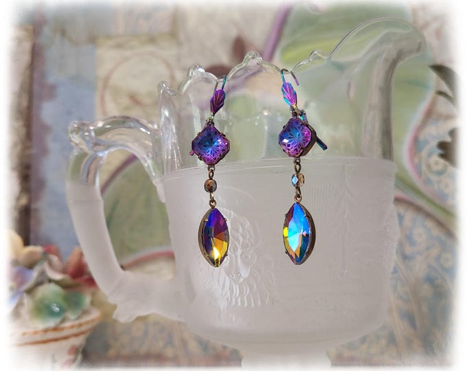SUPER COLORFUL Rainbow Sparkle & Flash Crystal Drop Earrings - Ultra-Faceted Vivid Vitrail Drops, Gypsy Ear Art, European Crystals