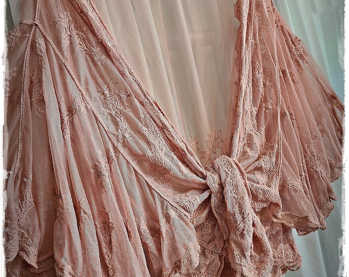 SALE!!!  LACEY BOUDOIR Bed Jacket - Parisian Style Wrap, Pink Lace & Mesh Swing Jacket, Sexy Cloak [J-2600]