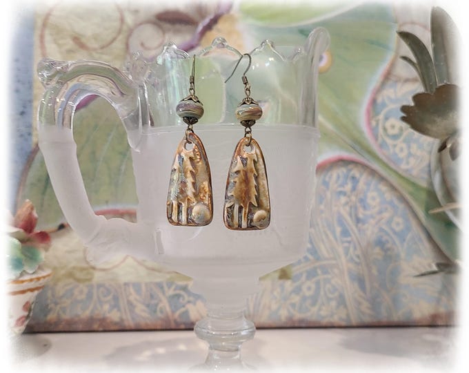 TOPANGA CANYON COLLECTION c.1969 - Trippy Hippie-Chic Dangle Porcelain Earrings, Boho Earrings, Lampwork Glass Beads - TCC26-38