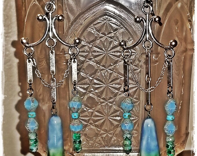 GROOVY CHANDELIER HIPPIE Earrings - Caribbean Mix Colors, Beaded Chain Drops, Handmade Colorful Dangle Drop Ear Art, Long Hippie Earrings