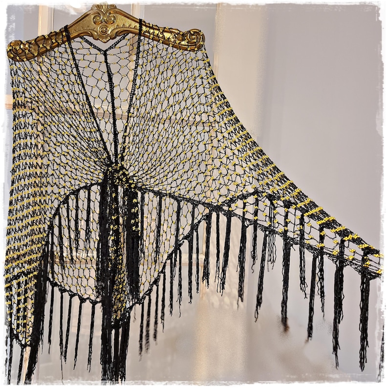 GOLD BEADED Fishnet CROCHET Boho Shawl - Sparkling Hippie Cloak, Bling ...