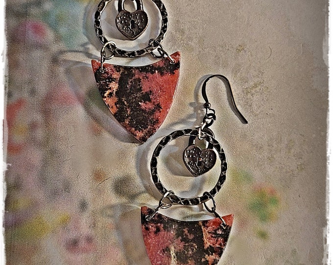 RHODONITE GEMSTONE Drop Earrings - Premium Gemstone Charms, Bohemian Dangle Ear Art, Festival-Ready Hippie Earrings