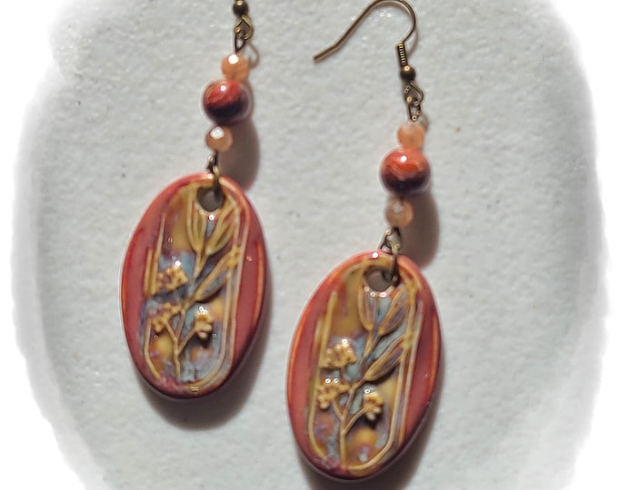 TOPANGA CANYON COLLECTION "c.1969" - Trippy Hippie-Chic Dangle Porcelain Earrings, Bohemian Ceramic EarArt [TCC62]