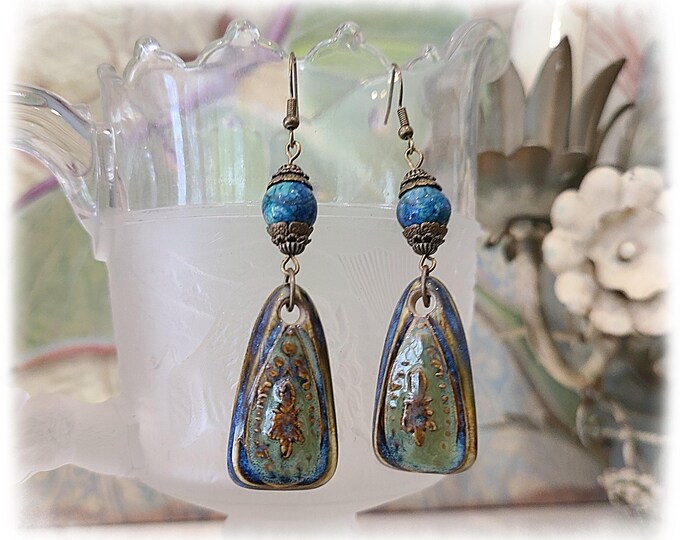 TOPANGA CANYON COLLECTION "c.1969" - Trippy Hippie-Chic Dangle Porcelain Earrings, Bohemian Ceramic EarArt [TCC26-21]