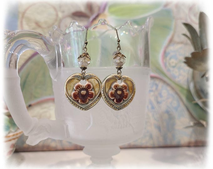 TOPANGA CANYON COLLECTION c.1969 - Trippy Hippie-Chic Dangle Porcelain Earrings, Boho Earrings, Czech Glass Beads - TCC26-40