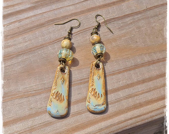 TOPANGA CANYON COLLECTION "c.1969" - Trippy Hippie-Chic Dangle Porcelain Earrings, Bohemian Ceramic EarArt [TCC54]