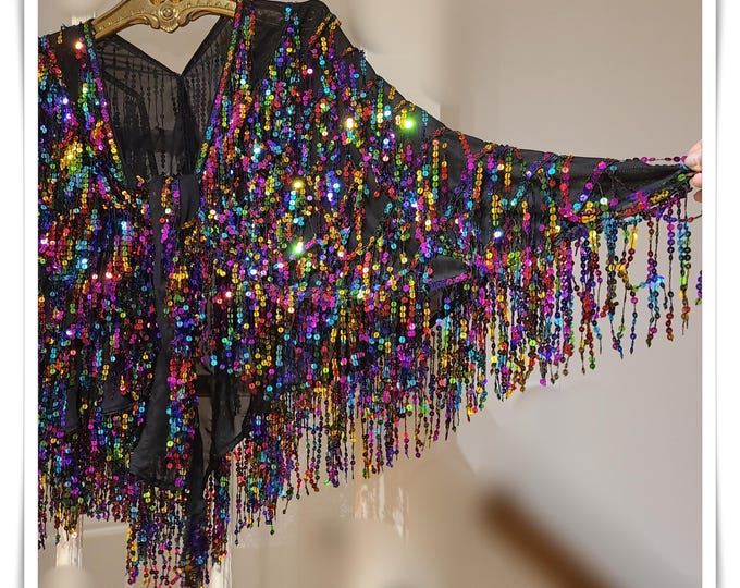 SUPER BLING FESTIVAL Shawl! Dazzling Sparkling Hippie Cloak, X-L Gypsy Festival Wrap, Glittery Stevie Party Cape [SH2638]