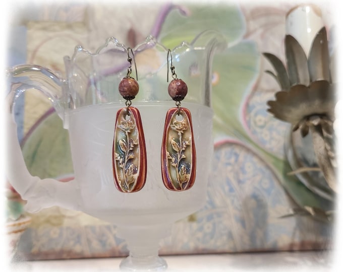 TOPANGA CANYON COLLECTION c.1969 - Trippy Hippie-Chic Dangle Porcelain Earrings, Boho Earrings, Gemstone Beads - TCC26-43