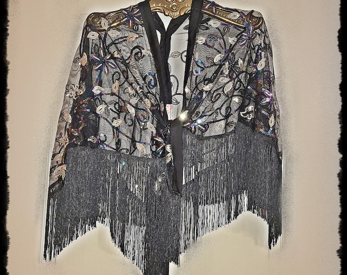 DAZZLING CONCERT SHAWL!  Bling Sparkling Hippie Cloak, Gold & Rainbow Sequin Gypsy Festival Wrap, Glittery Stevie Party Cape [SH2543]