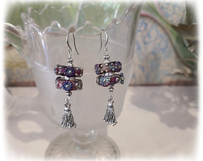 EXQUISITE COLORFUL LAMPWORK Drop Earrings - Flamboyant Exotic Artisan-Made Beaded Gypsy Ear Art, Festival-Ready Hippie Earrings