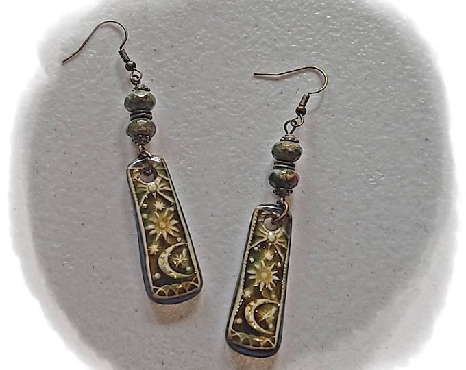 TOPANGA CANYON COLLECTION "c.1969" - Trippy Hippie-Chic Dangle Porcelain Earrings, Bohemian Ceramic EarArt [TCC58]