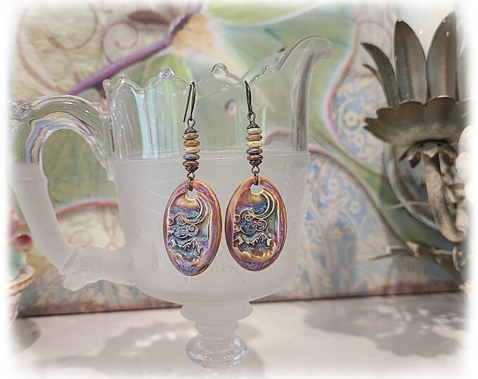 TOPANGA CANYON COLLECTION "c.1969" - Trippy Hippie-Chic Dangle Porcelain Earrings, Bohemian Ceramic EarArt [TCC26-44]