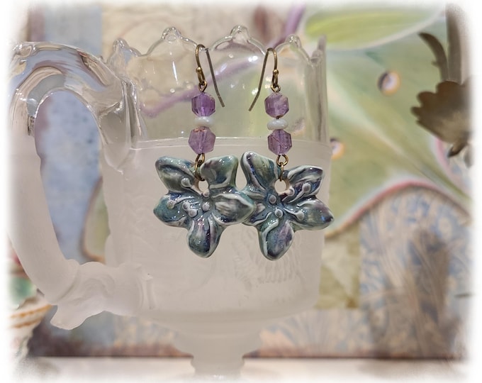 TOPANGA CANYON COLLECTION "c.1969" - Trippy Hippie-Chic Dangle Porcelain Earrings, Bohemian Ceramic EarArt [TCC26-24]