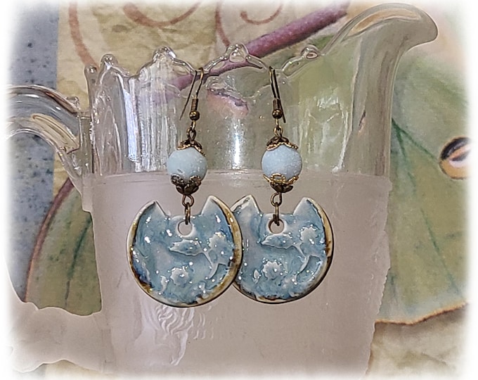 TOPANGA CANYON COLLECTION "c.1969" - Trippy Hippie-Chic Dangle Porcelain Earrings, Bohemian Ceramic EarArt [TCC26-06]