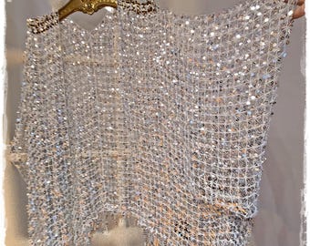 ¡Kimono plateado brillante con lentejuelas! Impresionante capa hippie súper brillante, espectacular chal estilo gitano para festivales, abrigo de fiesta brillante [K26144]