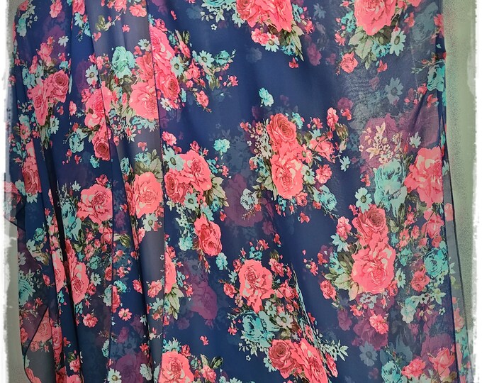 ROMANTIC COLORFUL Chiffon Kimono - Flowing Hippie-Chic Haori, Simple Sheer Beach Pool Coverup Ruana, Gypsy Soul Robe, Sexy Lingerie [K2337]