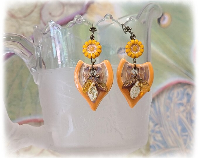 TOPANGA CANYON COLLECTION c.1969 - Trippy Hippie-Chic Dangle Porcelain Earrings, Boho Earrings, Czech Glass Beads - TCC26-36