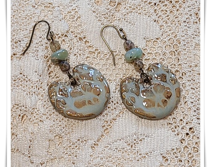 TOPANGA CANYON COLLECTION c.1969 - Trippy Hippie-Chic Dangle Porcelain Earrings, Boho Earrings, Lampwork Glass and Gemstone Beads - TCC26-29