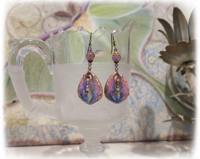 TOPANGA CANYON COLLECTION "c.1969" - Trippy Hippie-Chic Dangle Porcelain Earrings, Bohemian Ceramic EarArt [TCC26-46]