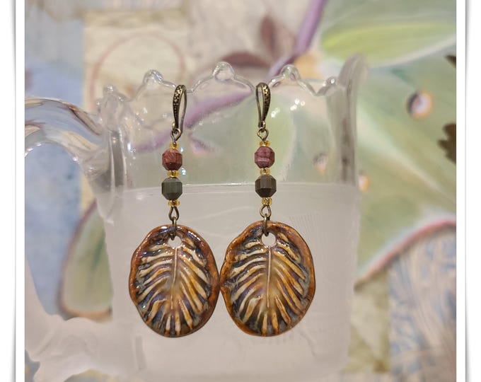 TOPANGA CANYON COLLECTION "c.1969" - Trippy Hippie-Chic Dangle Porcelain Earrings, Bohemian Ceramic EarArt [TCC26-17]