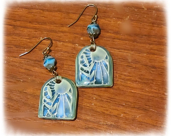 TOPANGA CANYON COLLECTION "c.1969" - Trippy Hippie-Chic Dangle Porcelain Earrings, Bohemian Ceramic EarArt [TCC26-22]