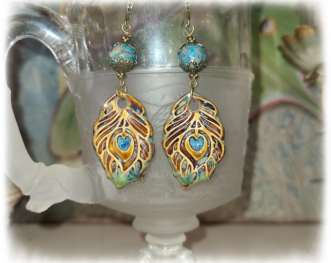 TOPANGA CANYON COLLECTION "c.1969" - Trippy Hippie-Chic Dangle Porcelain Earrings, Bohemian Ceramic EarArt [TCC26-12]
