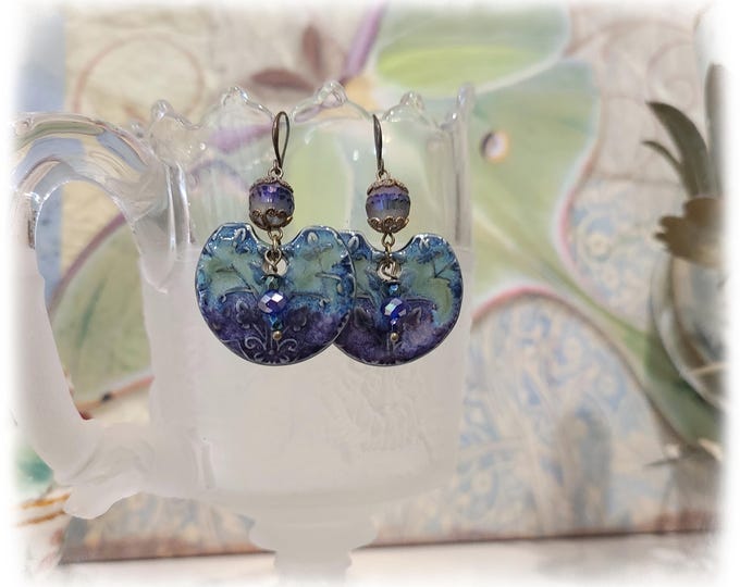 TOPANGA CANYON COLLECTION c.1969 - Trippy Hippie-Chic Dangle Porcelain Earrings, Boho Earrings, Czech Glass Beads - TCC26-41