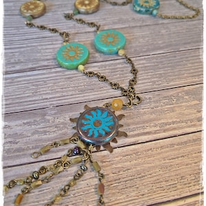 SUNSHINE CZECH GLASS Necklace - Bohemian Festival Jewelry, Gemstone & Glass Beads, Sunshine Brass Chain, Wearable Art, Hippie-Chic Necklace