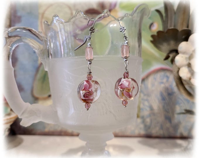 LAMPWORK GLASS & Vintage Glass Beads Drop Earrings - Unique Handmade Beads, Bohemian Dangle Ear Art, Festival-Ready Hippie Earrings