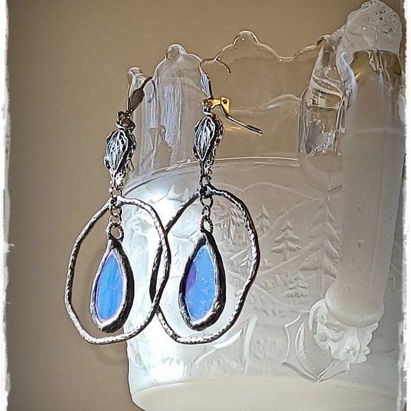 HIPPIE-CHIC Stained Glass Drop/Hoop Earrings - Bohemian Dangle Hoops, Gypsy Ear Art, Festival-Ready Hippie Earrings!