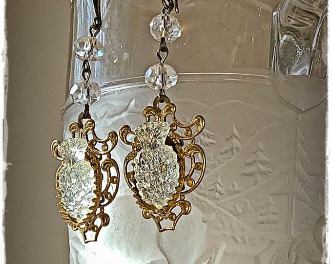 AMAZING ARTISAN-MADE Chandelier Earrings - Multi-Faceted Czech Glass, Bohemian Dangle Drops, Gypsy Ear Art, Vintage Glass Boho Earrings