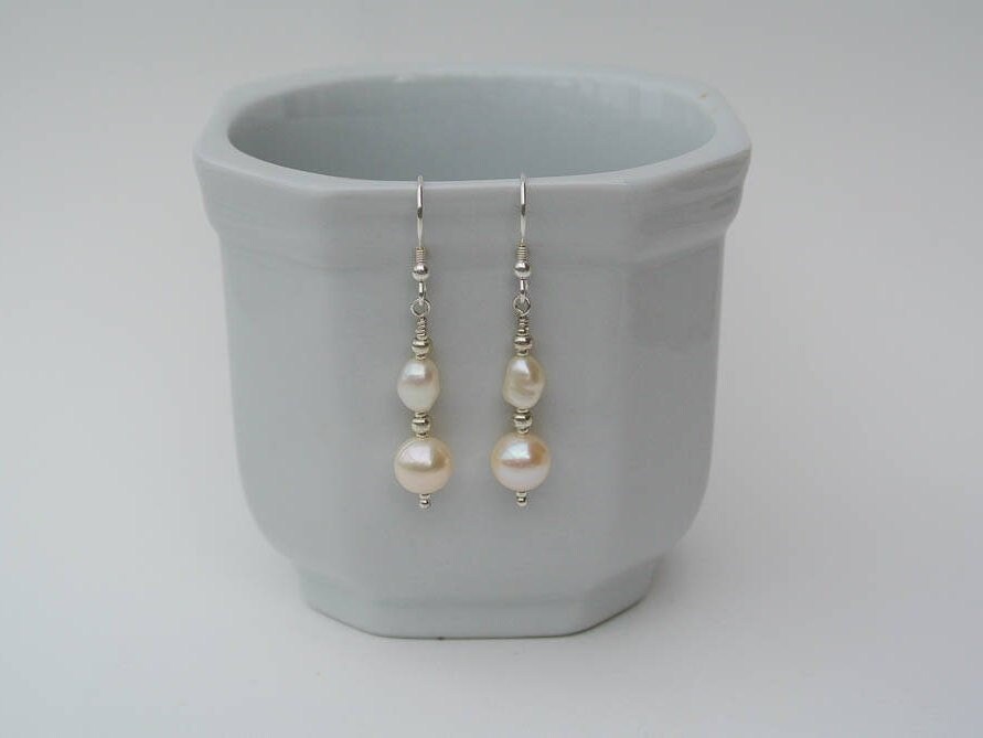 Sterling Silver Freshwater Pearl Drop Earrings - Bridal Jewelry