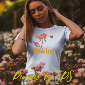 Be Kind T-Shirt: Bee & Flower Graphic, Unisex Adult Tee