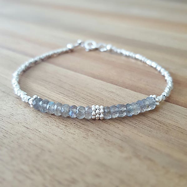 Labradorite Bracelet/Silver Bracelet/Labradorite/Dainty Beaded Gemstone Bracelet/Grey Gemstone Bracelet/Karen Hill Silver/Dainty Bracelet