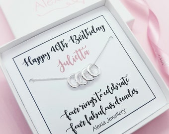 40th Necklace/40th Birthday Necklace/40th Birthday Gift/40th Birthday Gift For Her/4 Rings 4 Decades/4 Ring Necklace /4 Rings/40th Friend