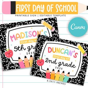 First Day of School Sign Printable, Printable First day of School, Back to school template, Printable Back to school sign, editable
