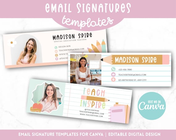 Email Signature Template, Teacher Email Signature, Back to School Email, Pastel Gmail Signature, Email Templates, Teacher Branding