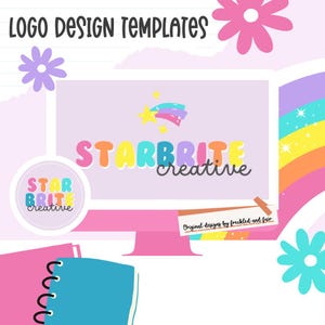 Rainbow Pastel Logo Template design, rainbow logo design, bright pastel logo, coloful logo template, editable logo design, canva template