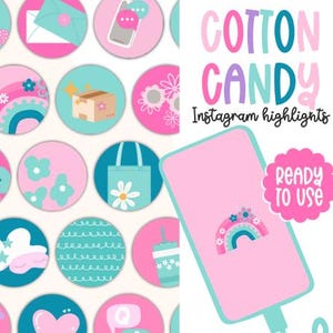 Cotton Candy Instagram Story Highlight covers, Instagram story covers, cute pink instagram icons, canva templates, social media icons
