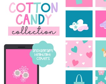 Cotton Candy Instagram Story Highlight covers, Instagram story covers, cute pink instagram icons, canva templates, social media icons