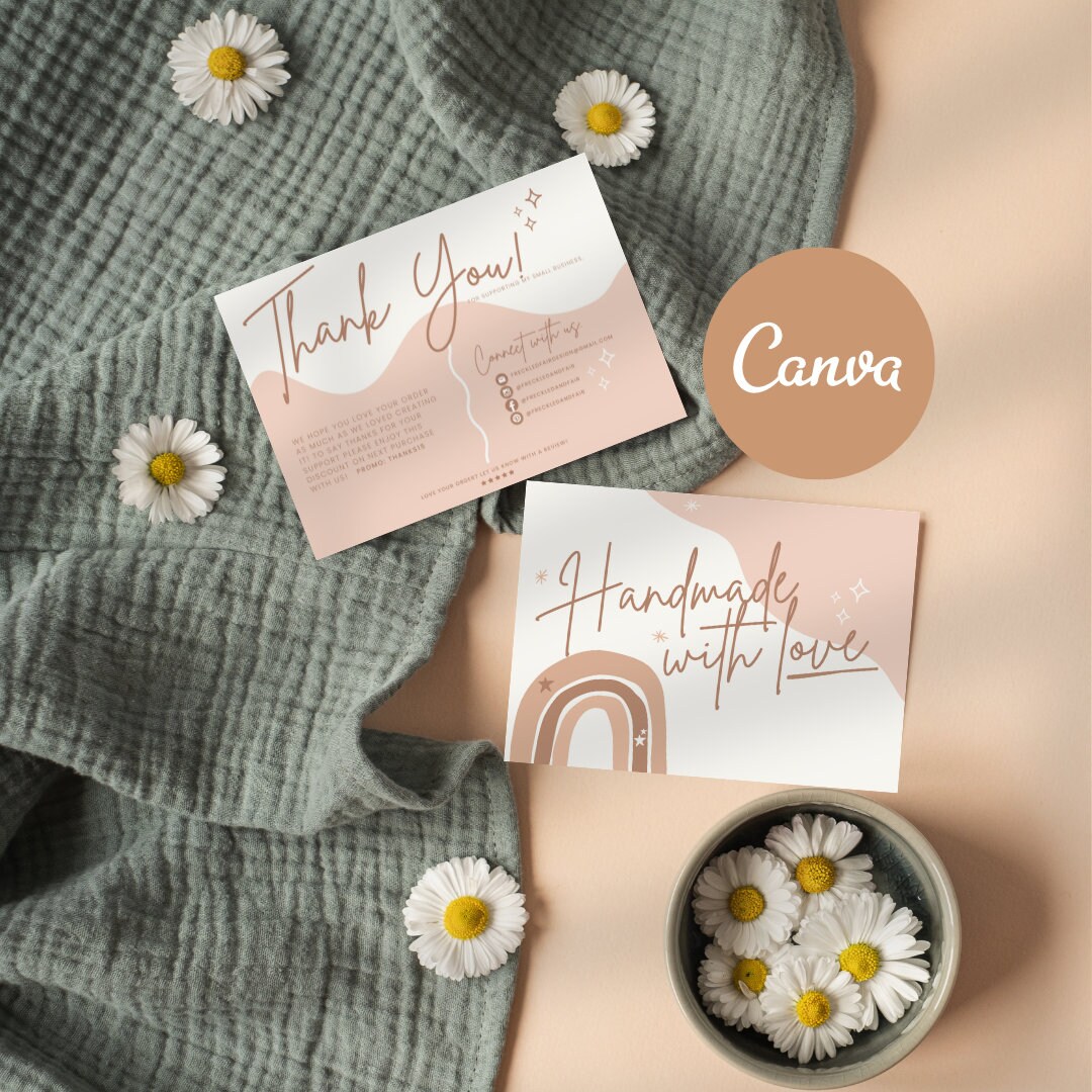 Boho Thank You Card Template, Neutral Business Card Template, Editable ...
