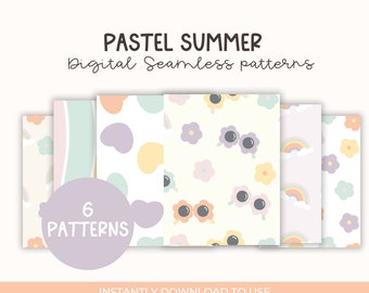 Pastel Summer Seamless DIGITAL Patterns, Digital wallpaper, seamless patterns