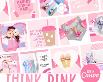 Pink Instagram Post template, retro instagram templates, pink instagram templates, Canva templates, social media templates