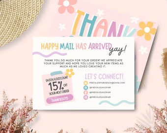 Tarjeta de agradecimiento para pequeñas empresas en tonos pastel, plantilla de tarjeta de agradecimiento, tarjeta de presentación en tonos pastel, plantilla de tarjeta Canva, diseño de tarjeta boho en tonos pastel