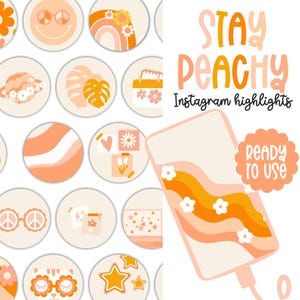 Stay Peachy Instagram Story Highlight covers, Canva templates, Instagram icons, groovy retro instagram highlight covers, retro boho