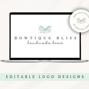 Bow Shop Boutique Logo, Coquette Logo-Design, Bogen Logo-Design, Vorgefertigtes Logo, Bow Shop Logo-Vorlage, Canva-Logo, Mintblau-Logo