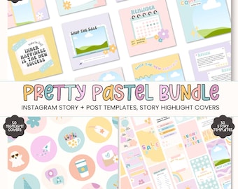 Social Media Kit, Pastel Instagram Post templates, Canva Templates, Instagram Story Templates, Pastel icon set, small business kit