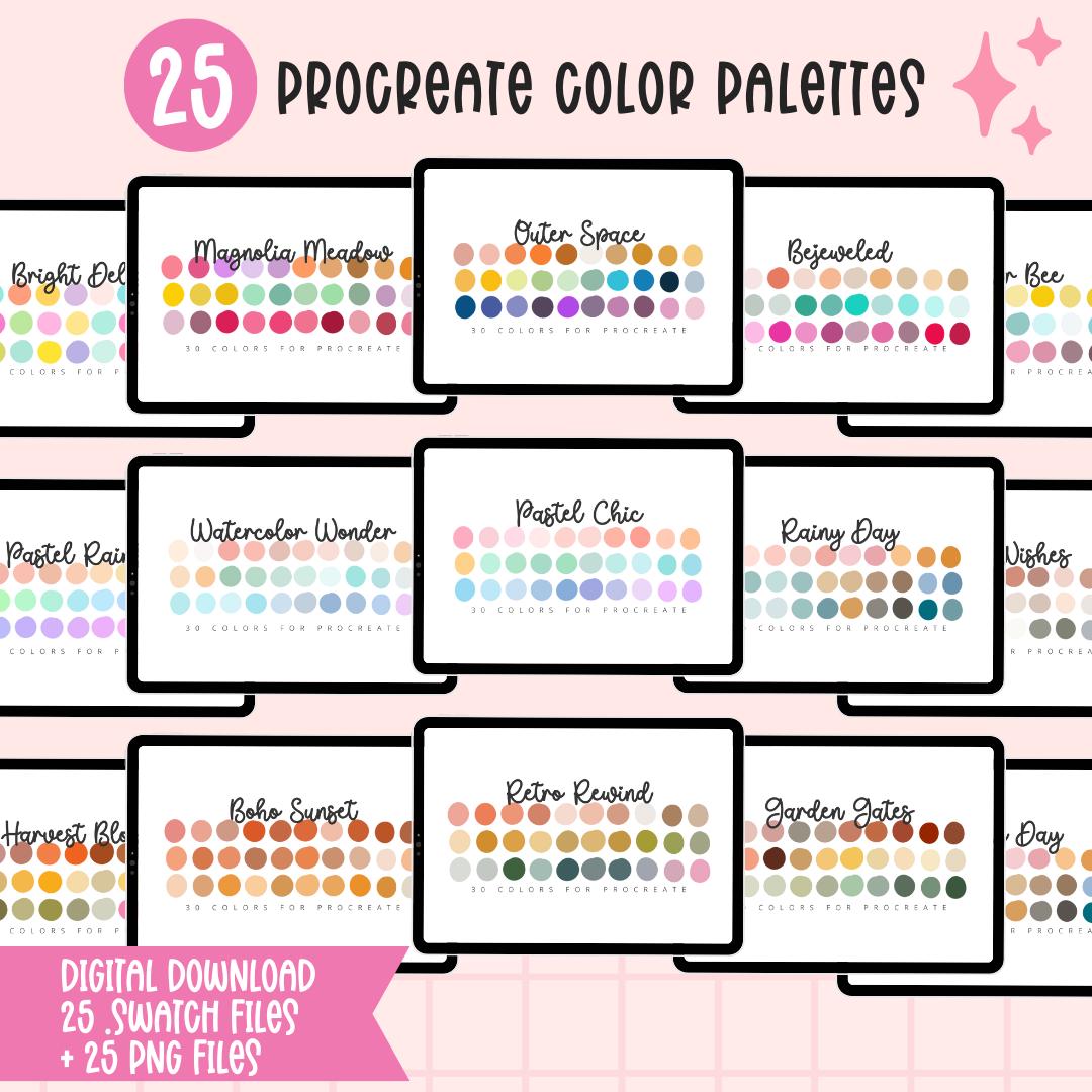 Mega pack de paletas de color para Procreate — 25 sets de temporada para primavera, verano, otoño, invierno y Navidad